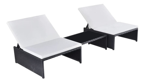 Camastro 2 Uds Con Mesa Poly Rattan Negro M1