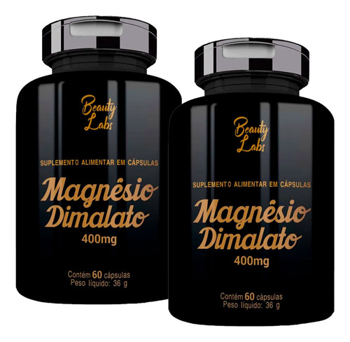 Magnesio Dimalato Beauty Labs - Kit 2x 60 Capsulas 400mg Sabor Sem Sabor