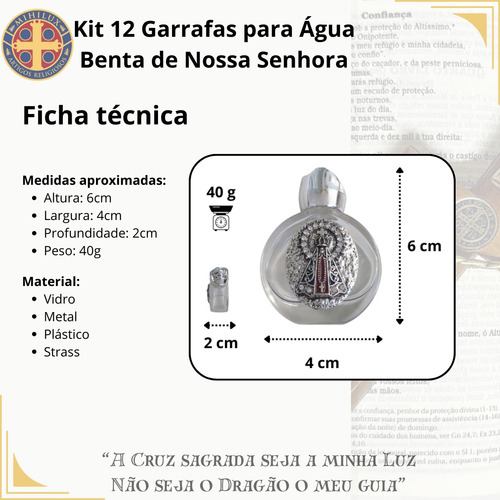 Kit 12 Lembrancinha Batizado Garrafa Água Benta Nossasenhora