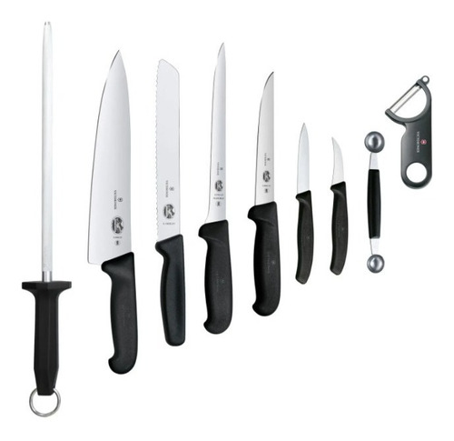 Victorinox Set De Cuchillos Para Chef Con Funda, 9 Piezas Color Negro