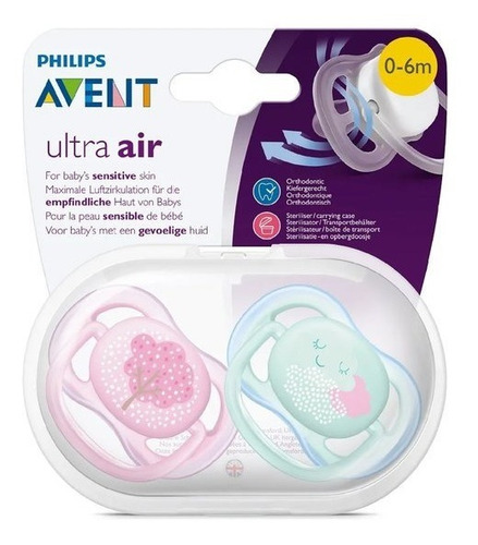 Imagen 2 de 3 de Chupetes Avent Silicona Ultra Air 0-6 Meses Scf 343/20 Árbol