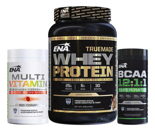 Combo Whey Protein 2lbs + Bcaa + Multivitaminas Ena Cookies Y Cream