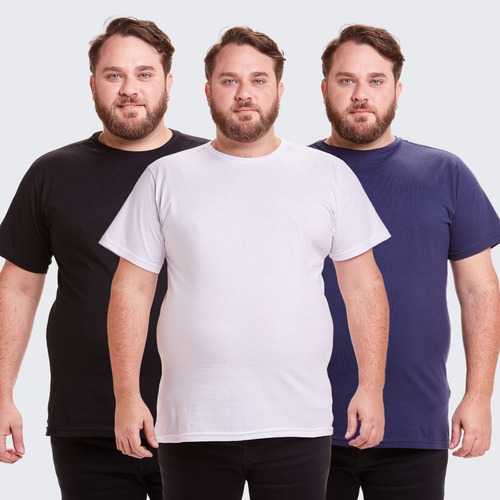 Camisa Básica Masculina Plus Size Kit 3 Unidades