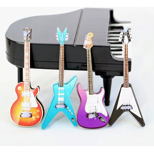 Pack De 4 Miniguitarras A Escala 1:12. Les Paul, Strato, Etc