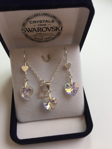 Joyas Cristal Swarovski Conjunto Corazón Ab Plata