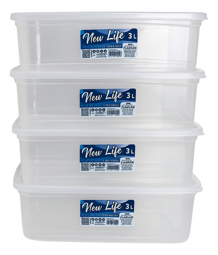 Kit 4 Potes 3l Com Tampa Para Freezer Geladeira E Armário