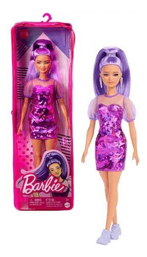 Boneca Barbie Fashionista Cabelo Roxo E Vestido
