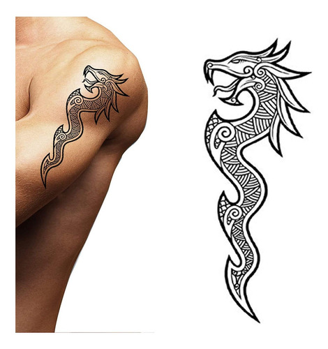 Tatodays 2x Tatuagem Temporária Viking Dragão Braço Costas A