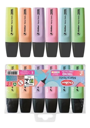 Imagem 5 de 9 de Kit Com 6 Canetas Marca Texto Cores Pásteis Trend Goller