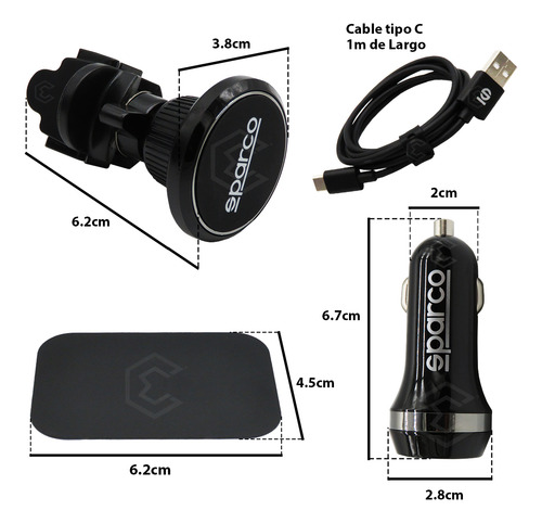 Soporte Porta Celular Magnético C/ Cargador Cable Usb Sparco