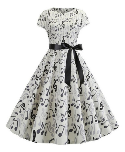 Vestido Mecedora Vintage Con Notas Musicales De Los Años