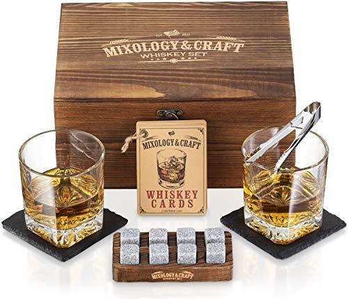 Set  De Vaso De Whisky Y Piedras Con Caja De Madera