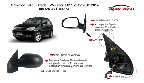 Retrovisor Palio Siena Weekend Attractive 2011 2012 2013 2014 2015 Com Controle Interno Para Carros De 4 Portas