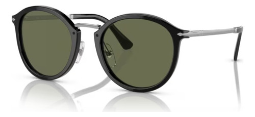 Óculos De Sol - Persol - Po3309s 95/58 53 - Polarizado Armação Preto Haste Preto Lente Verde Polarizado Desenho Redondo