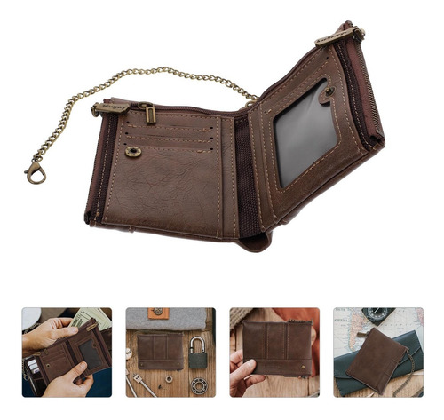 Imagen 4 de 5 de Cartera De Cadena De Cuero Pu Hombre Vintage Cartera Corta S