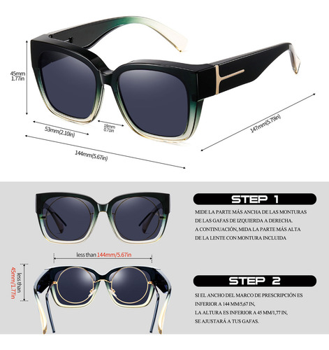 Lentes De Sol Sobrepuestos Hombre Mujer Polarizados De Moda Unisex Uv400 Anti Luz Solar Proteger Ojos Color Verde Degradado / Gris