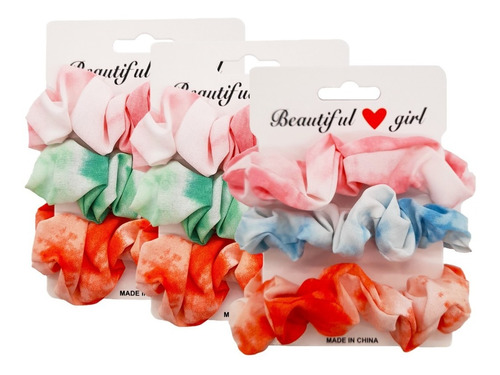 3 X - Colet Coletas Scrunchie Delgada Multicolor -mujer Niña