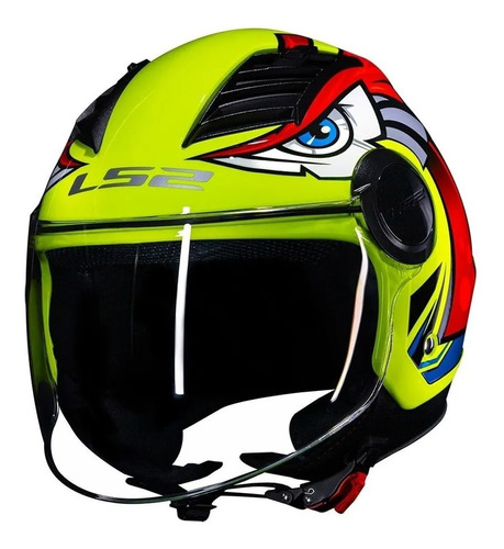 Capacete Aberto Ls2 Of562 Airflow Tribal Amarelo Olho Azul