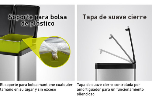 Bote De Basura Rectangular Doble Compartimento Acero Inoxida
