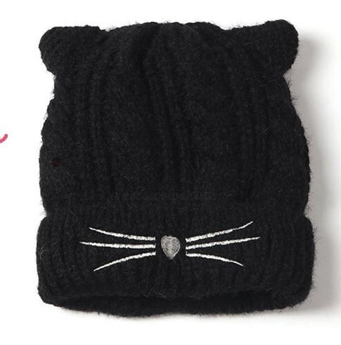 Gorro  De Gatito Tejido  Kawaii Mujer Niñas Gato-negro