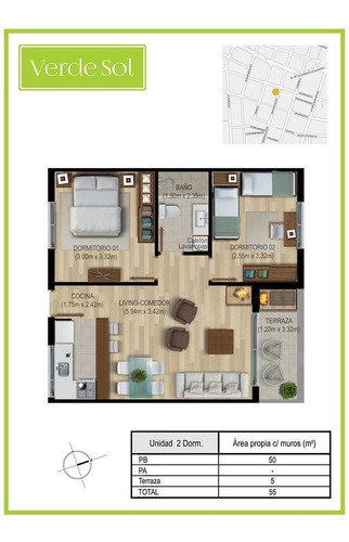 Imagen 6 de 6 de Apartamento -estrena Apto 2 Dormitorios En Luis Alberto De Herrera Y San Martín
