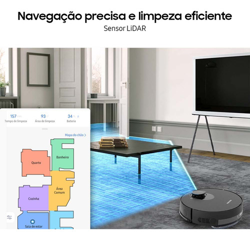 Robô aspirador de pó Samsung Vr3m Black limpeza 2 em 1 e controle via aplicativo