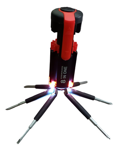 Destornillador 6en1 Con Linterna Led Puntas Intercambiable