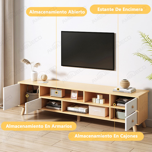 Mueble Para Tv Moderno Mesa 2 Cajon 1 Puerta 140*30*38 Cm Ambueco Morandi Gris
