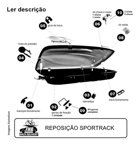 Peças Reposição Bagageiro Sportrack/ Jetbag 370 - 450 Litros