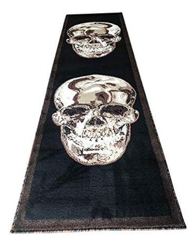 Skull Area Rug Brown & Black Carpet King Design 134 (2 Pies 