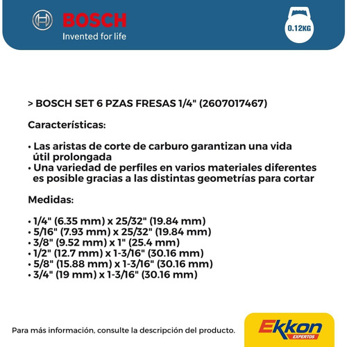 Imagen 3 de 8 de Juego De Fresas Bosch 1/4 PLG 6 Piezas Madera Fresadora