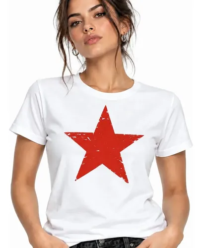Camiseta feminina estrela vermelha minimalista