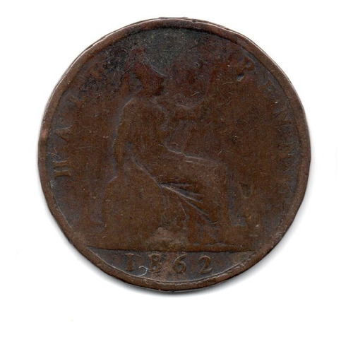 Inglaterra Gran Bretaña Moneda 1/2 Penny Año 1862 Km#748.2
