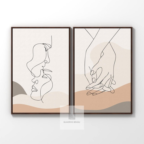 Quadro Decorativo Casal Em Linhas Duo Amor E União