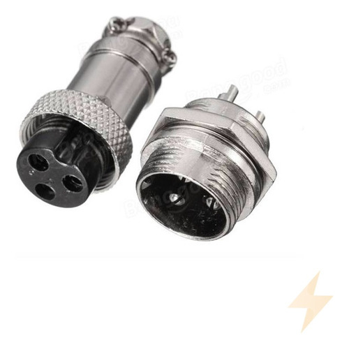 Conector Metalico Redondo De 16mm Hembra Macho 3 Pines Gx16