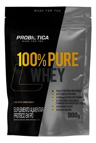 Whey Protein 100% Pure Iogurte C/ Coco Refil 900g Probiótica Sabor Iorgute com Coco