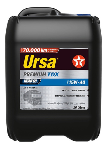 Imagem 1 de 3 de Oleo De Motor Ursa Premium Tdx 15w-40 Ci4 Mineral Texaco 20l