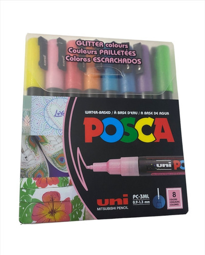 Marcadores Posca 3m Set 8 Colores Glitter