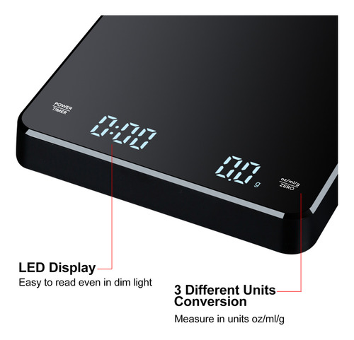 Báscula De Café Digital Con Temporizador, Led, Recargable, A