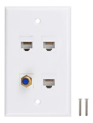 Placa De Pared Con 4 Puertos Coaxial Tipo F + Ethernet Cat6