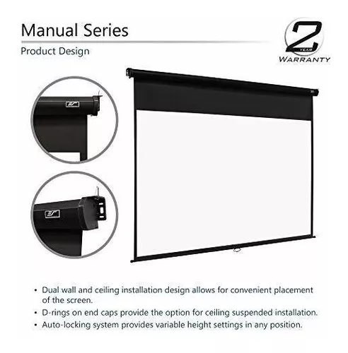 Elite Screens Serie manual, 150 pulgadas 16:9, pantalla de proyector manual  desplegable y pantalla de proyector negra de 6 pulgadas, soportes en L