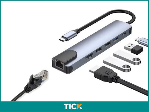 Adaptador Hub 6 En 1 Usb C, Ethernet, Hdmi, Power Delivery Plateado Oscuro