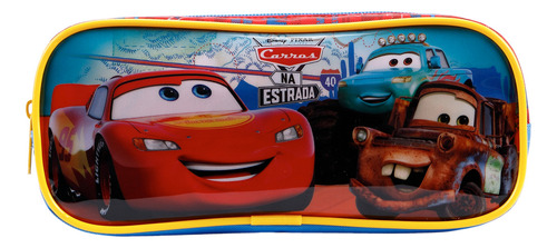 Estojo Simples Escolar Carros Disney Pixar Mcqueen Xeryus Cor Vermelho Liso