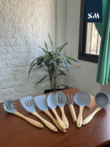 Set De Utensilios Cocina Madera Y Silicona Carol 9 Piezas