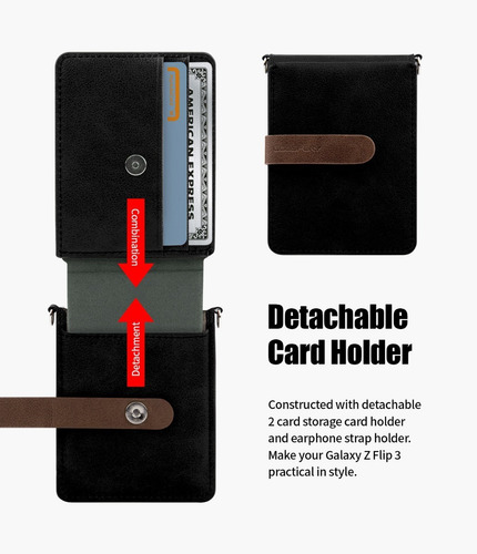Imagen 3 de 9 de Funda Cartera Tarjetero Desmontable Correa Galaxy Z Flip3