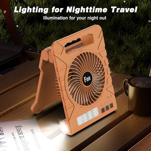 Ventilador De Camping Solar Recargable A Batería Con Tempori