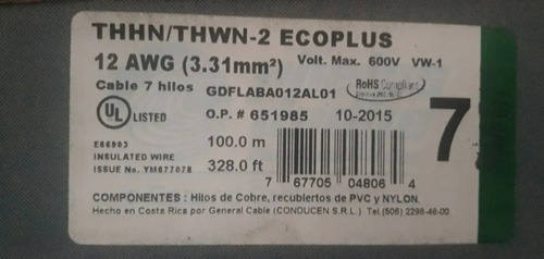 Cable 7 Hilos Ecoplus Nro 12 Thhn