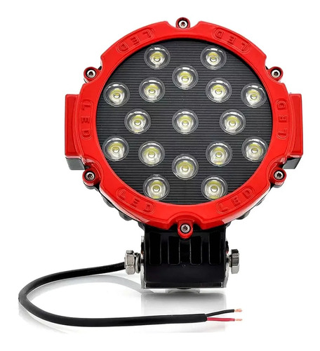 Farol Auxiliar Milha Led 12v 24v 51w - Redondo Aro Vermelho