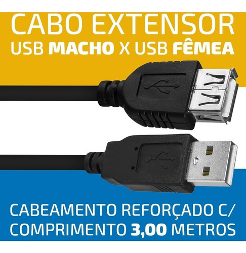 Cabo Extensor Amplificado Usb 2.0 Macho X Fêmea 3 Metros