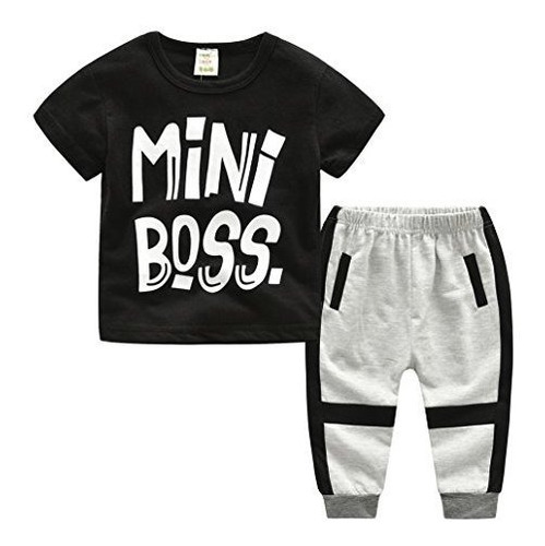 Kids Baby Little Boys Manga Corta Mini Boss Camiseta